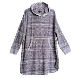 Simply Vera Wang Cozy Gray White Fair Isle Print Hooded Nightshirt Nighty PJ